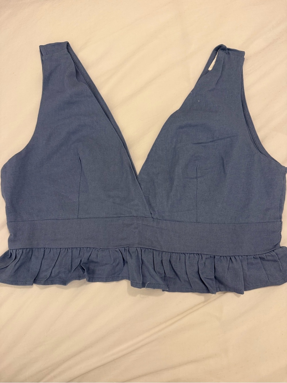 Timing Dusty Blue Ruffled Crop Bralette - Picture 2 of 3